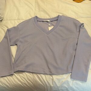 Lavender V-Neck Waffle Knit Sweater